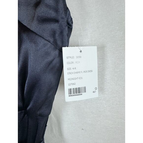 DESSY COLLECTION Cap Sleeve Blouson Faux Wrap Dress in Midnight Navy Blue 3050 4 - Picture 3 of 6